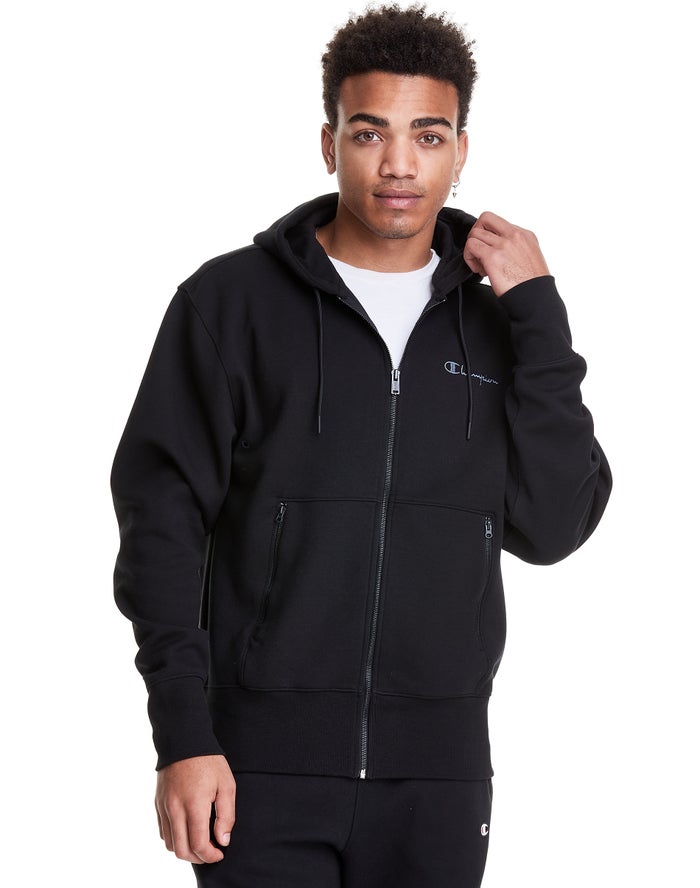 Champion Herre Hættetrøje Sort - Tech Weave Full Zip Script Logo - Danmark JID-903712